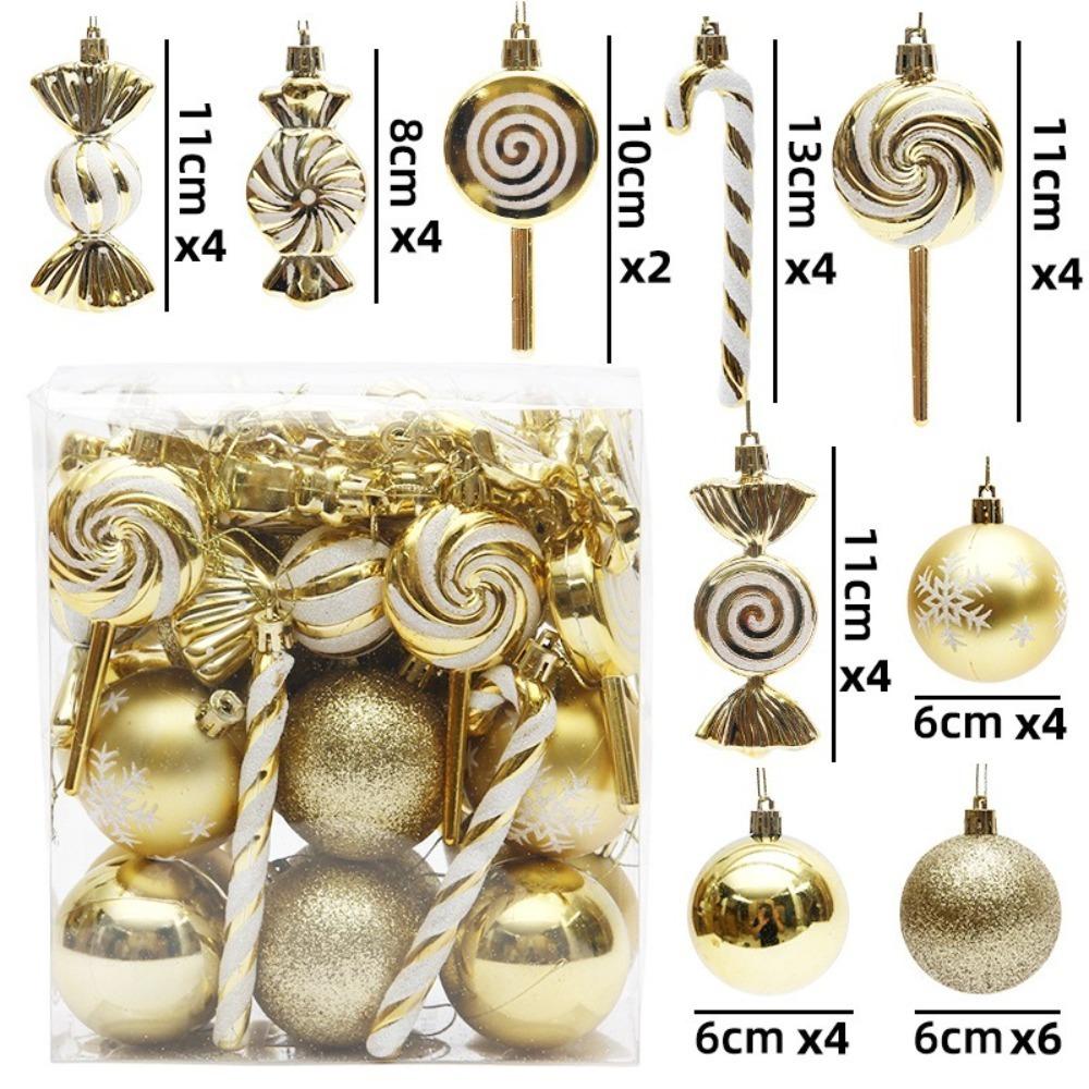 36PCS Electroplated Painted Christmas Tree Balls Ornaments Candy Cane Design Shatterproof Christmas Tree Party Decoration