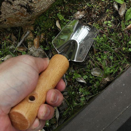 Garden Hand Trowel Heavy Duty Polished Stainless Steel Garden Shovel with Wooden Handle Digging Transplanting Shovel