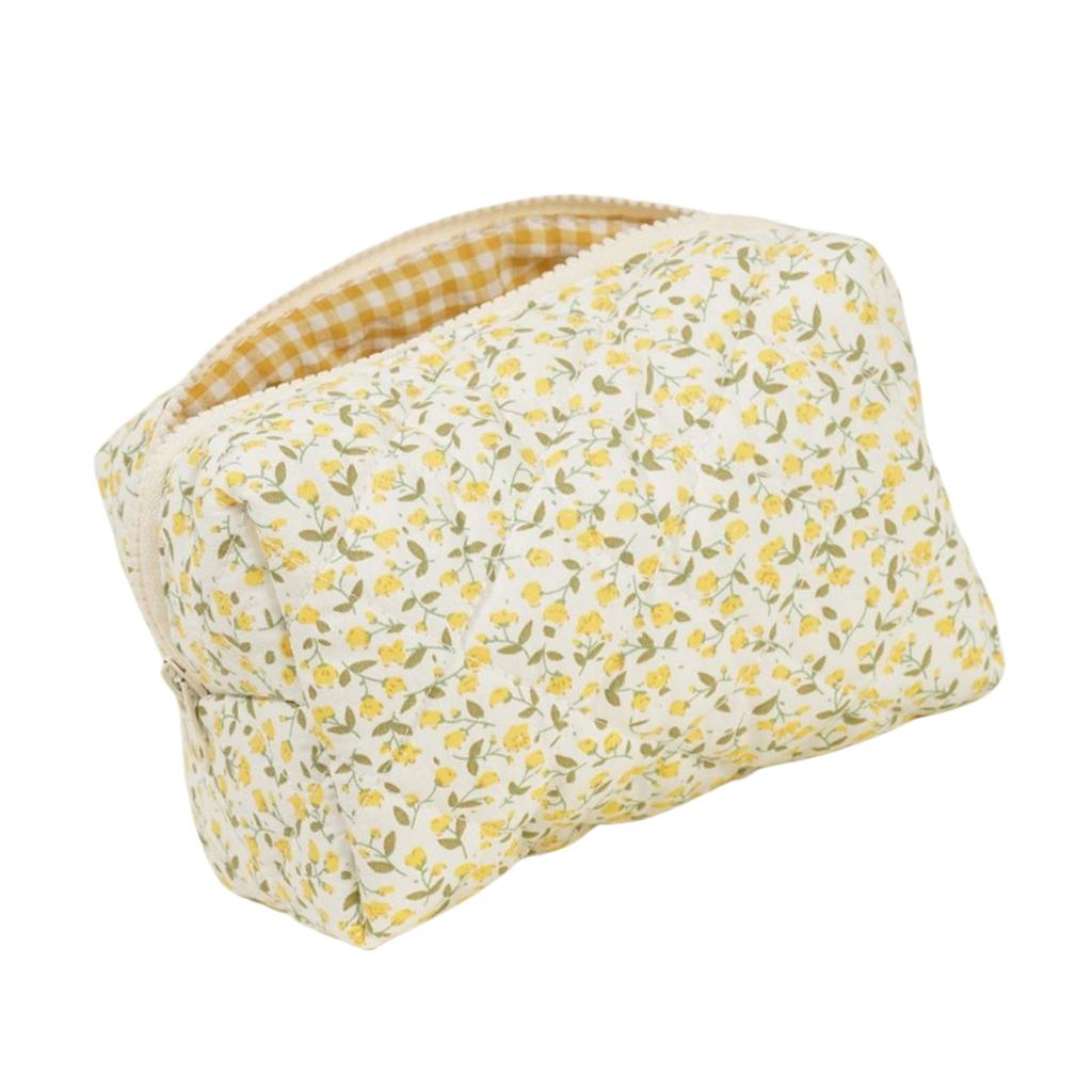 Geantă de machiaj matlasată din bumbac cu imprimeu floral, de capacitate mare, poșetă cosmetică, depozitare accesorii, organizată pentru călătorii și uz zilnic