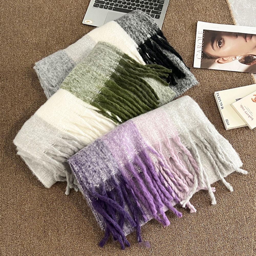 Korean Style Knitted Stripe Scarf Thickened Long Wool Tassel Scarf Retro Winter Scarves  Girls