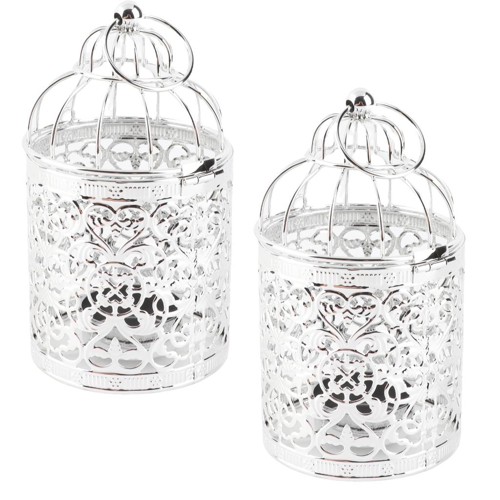 2 Pcs Bird Cage Candle Holder Vintage Exquisite Elegant Hollow Out Pattern Metal Candlestick for Party Decoration