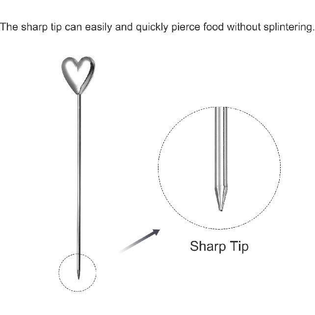 Uxcell Stainless Steel Cocktail Picks, 5Pcs 4.41" Metal Cocktail Toothpicks Martini Picks Reble Heart Shape Cocktail Skewers for Drinks Appetizer