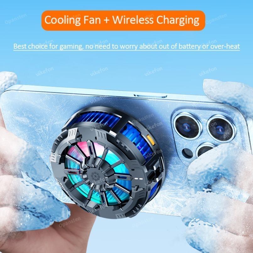Magnetic Wireless Chargers RGB Light Cooling Fan Phone Radiator & Back Clip For Magsafe iPhone 16 15 14 13 12 Pro Samsung Gaming