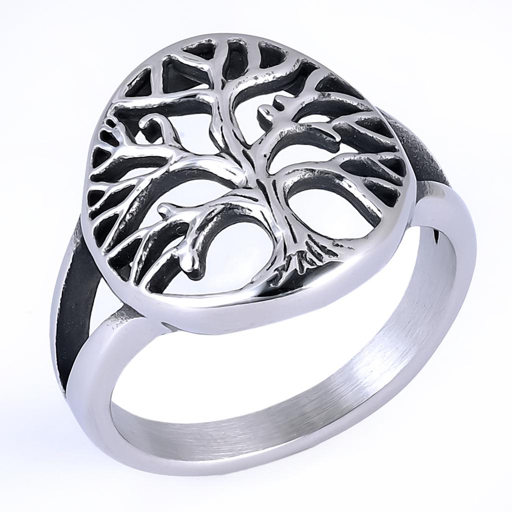 Mens Vintage Hip Hop Style Tree of Life Botanical Element Stainless Steel Ring