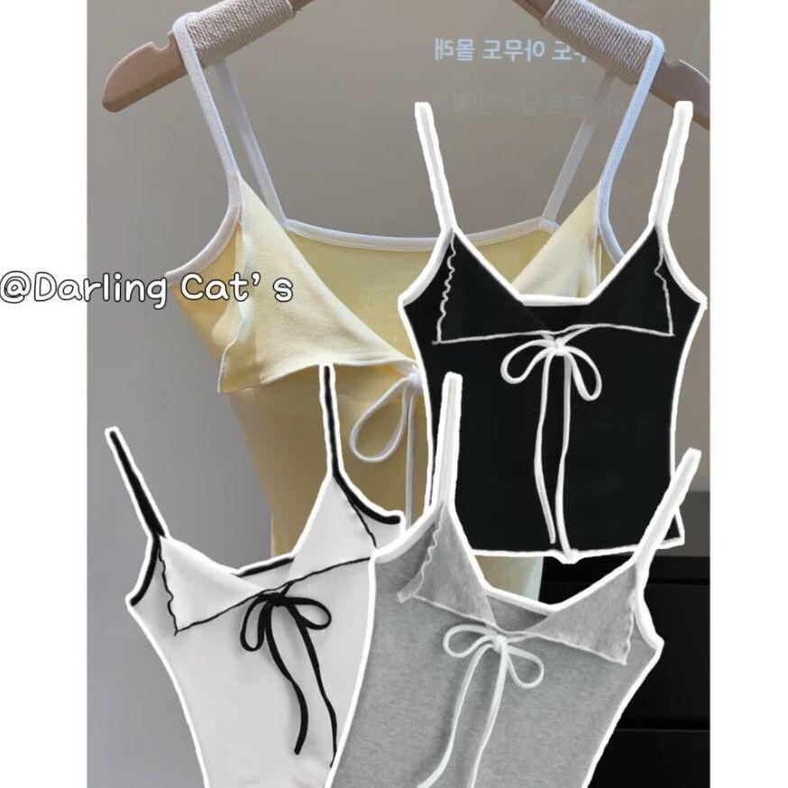 Chic Bow Camisole with Chest Pad - Casual, Stylish, and Feminine