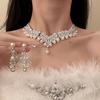 Diamond-encrusted Flower Pearl Necklace Earrings Elegant Temperament Versatile Jewelry Set Light Luxury High-end Jewelry