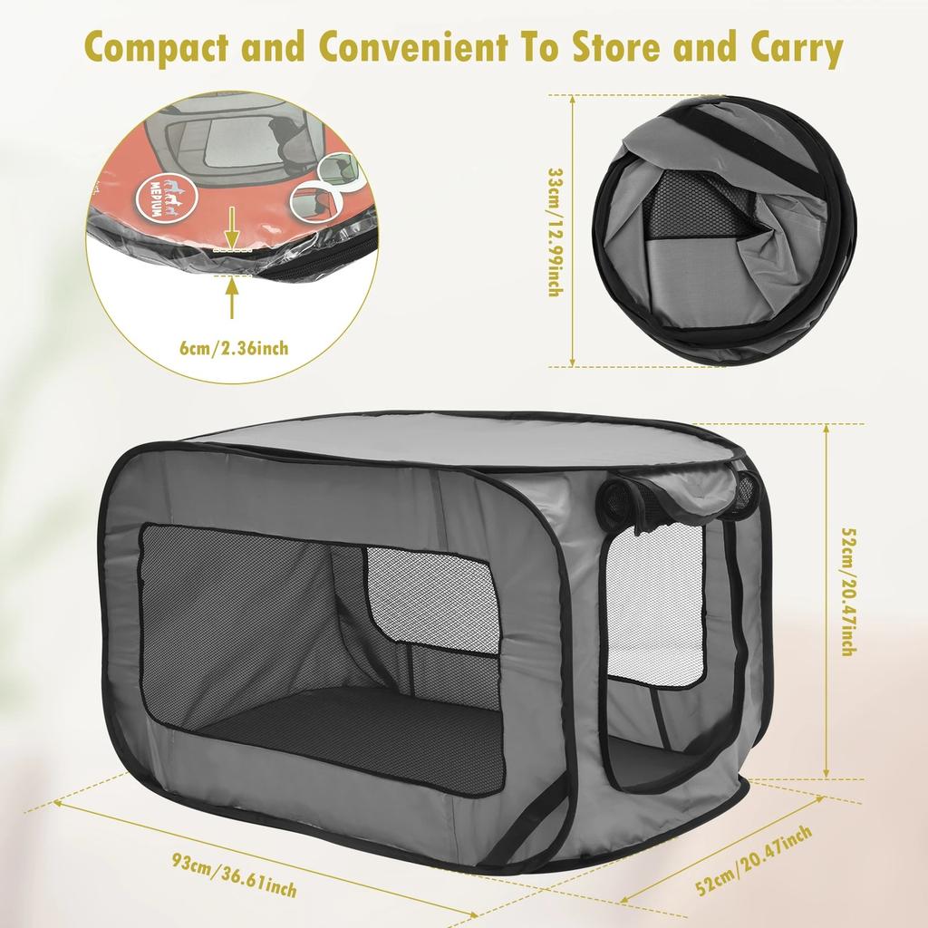Dog Travel Crate Portable Pop Up Dog Crate with Zipper Mesh Door Foldable Small Dog Seat Kennel for Indoor Outdoor Puppy Cat.