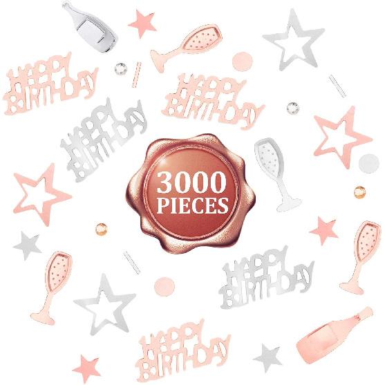 WILLBOND 3000 Pcs Rose Gold Happy Birthday Confetti for Table Silver Pink Stars Sequ Confetti Metallic Foil Table Scatter Decorations for Girls