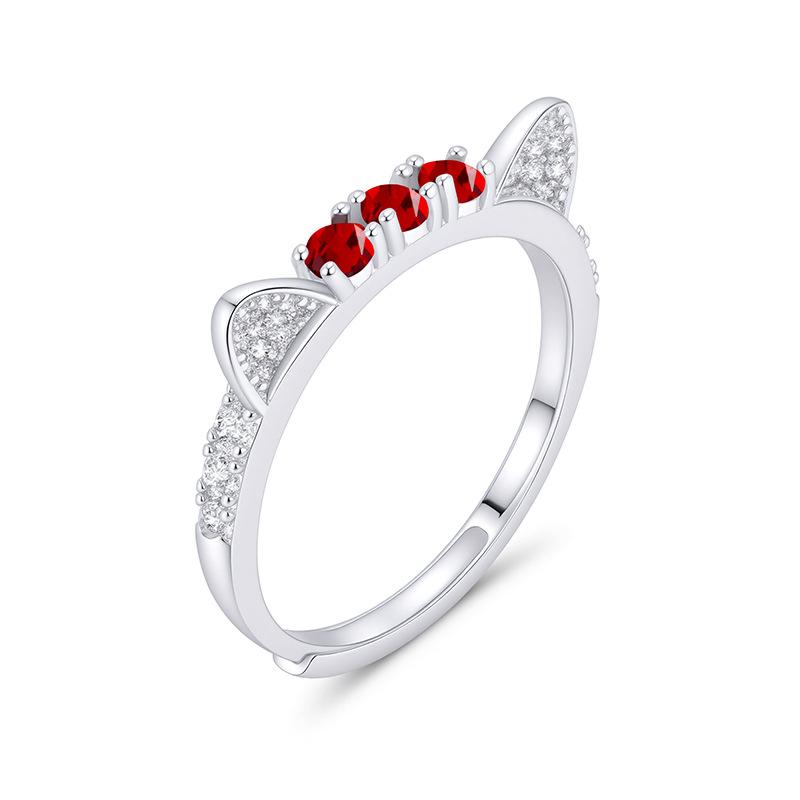 

Women s S925 Sterling Silver Cat Ear Ring Natural Crystal Peridot Fashion Jewelry Adjustable opening