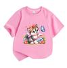 Kids Boys Girls 100% Cotton Crew Neck Short Sleeve T-Shirt, Cute Husky Puppy with Bow Flower Butterfly Print Casual Soft Summer Tee Tops for Children