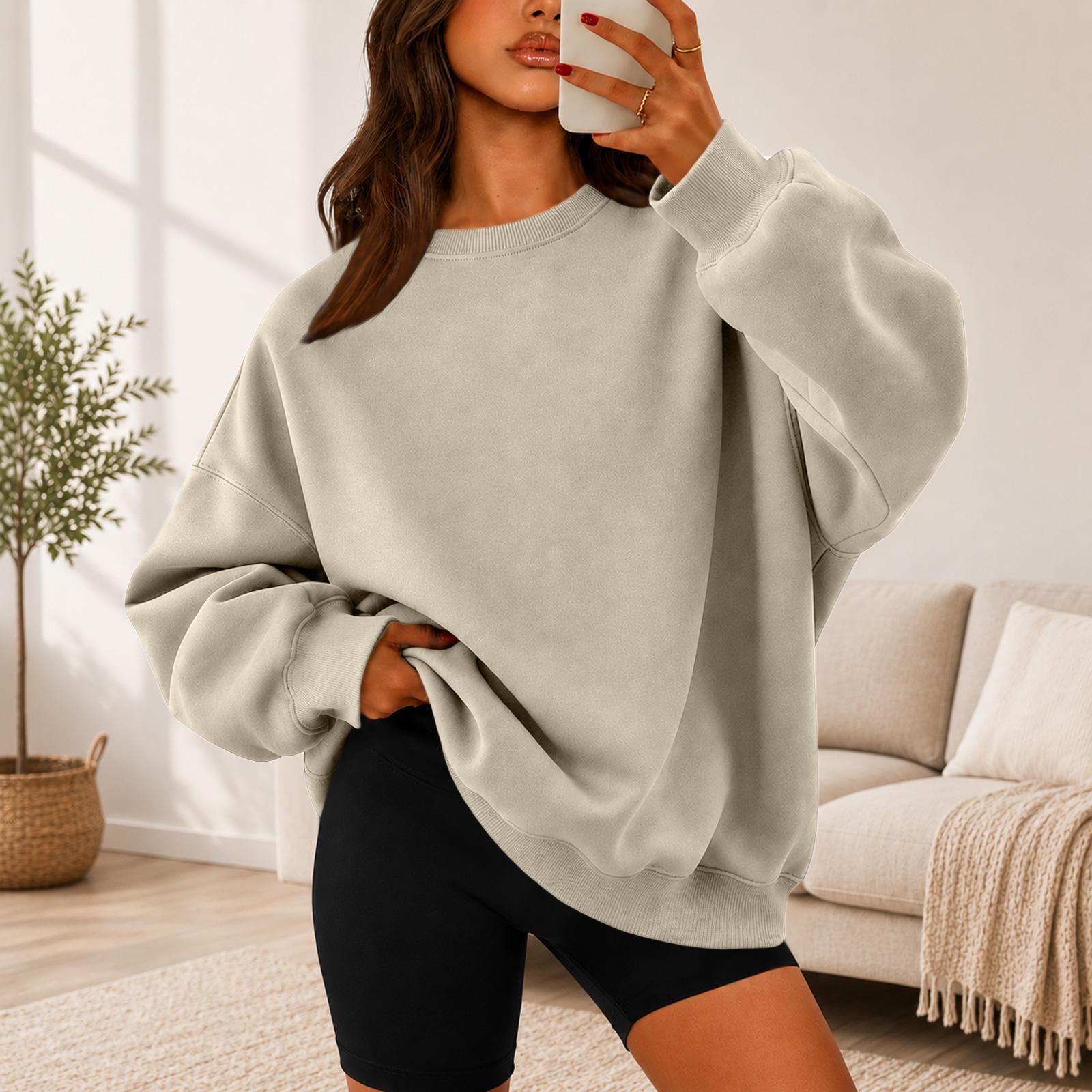 Women s Color Crewneck Sweatshirt Loose Fit Casual Pullover for Everyday Wear L