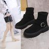Μόδα πλεκτά μποτάκια Γυναικεία παπούτσια Χειμερινή αγκράφα ζώνης Plus βελούδινες μπότες πλατφόρμας Μπότες βρετανικού στυλ