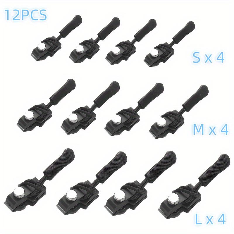 

12 шт. Универсальный набор для ремонта молний, быстросъемные слайдеры для сумок, багажа, курток, прочный нейлон, металл, черный S4+M4+L4 чёрный