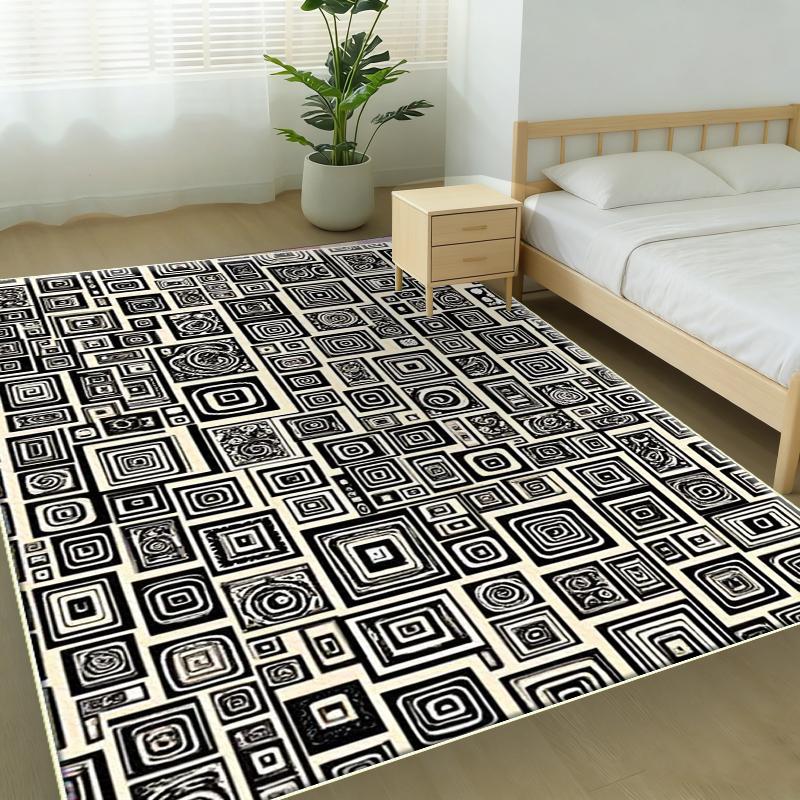 Modern Black White Geometric Area Rug Abstract Concentric Square Design For Bedroom Living Room And Contemporary Home Decor