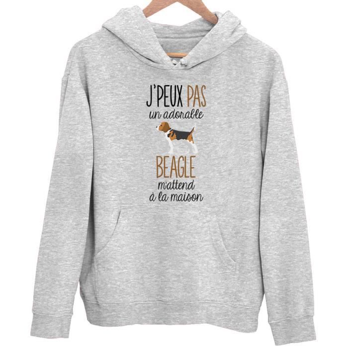 Sweat à Capuche - Beagle - Unisexe - Humour Drôle - Gris