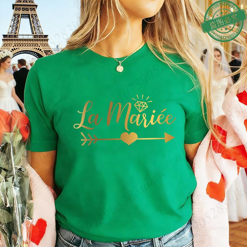 French Bachelorette EVJF Party T-Shirts Future Bride Team Gold Foil Print Women Clothing Short Sleeve Tees for Bridal Shower