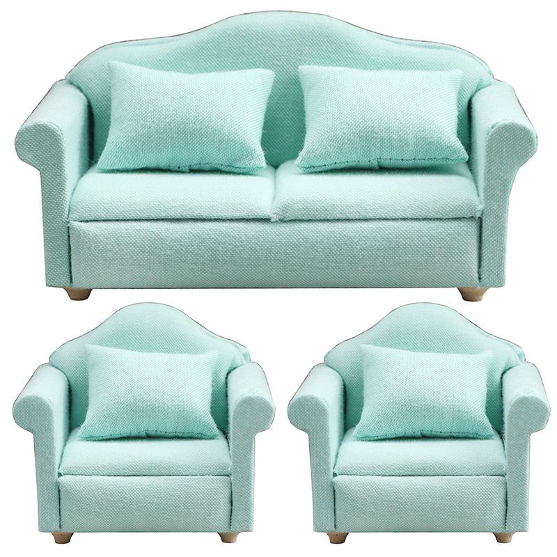 1:12 Dollhouse Miniature Furniture - Green Sofa Three-Piece Set for Living Room