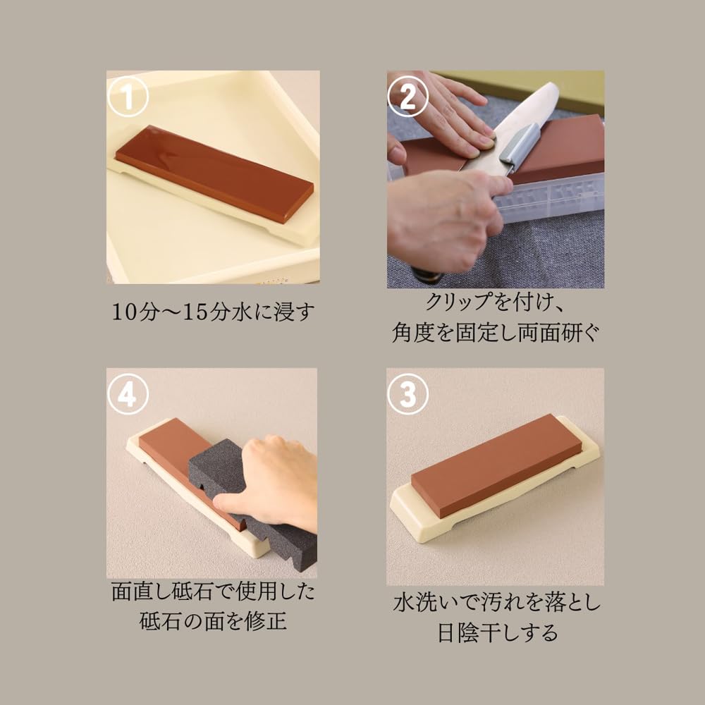 Naniwa Kensetsu Kogyo 4-Piece Whetstone Set with Stand, Medium Finish #1000, Rough Whetstone #220, Surface Refinishing Whetstone, Clip