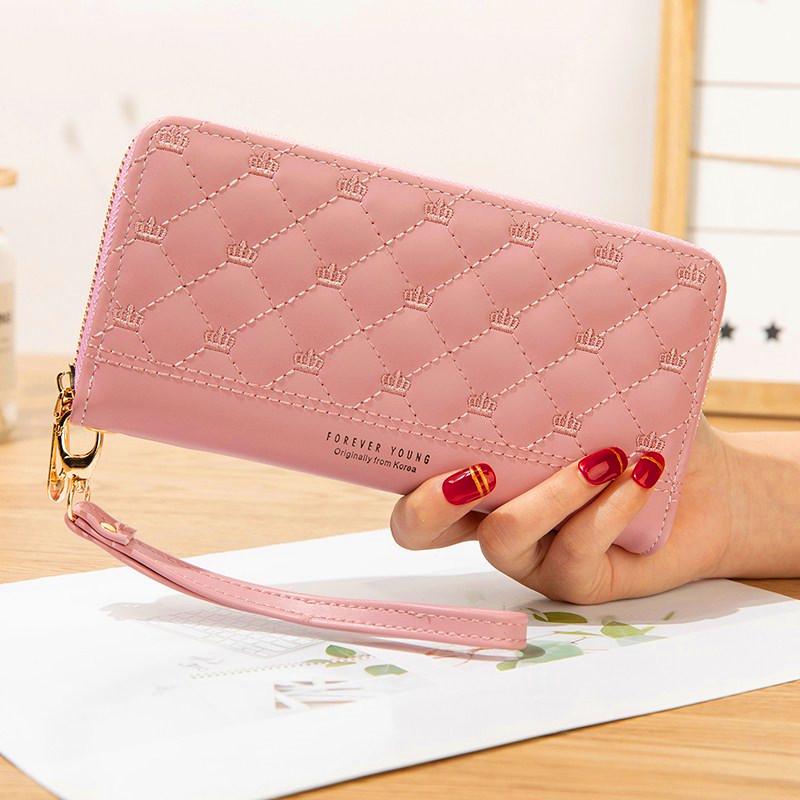 Korean Style Women's Long Zipper Wallet, Spliced Contrast Color with Tassel, Rivet Design, Large Screen Mobile Phone Holder.