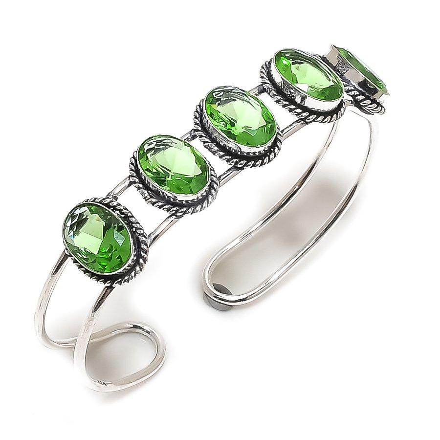 

Tsavorite Gemstone Handmade 925 Sterling Silver Cuff Bangle Adjustable t9C44