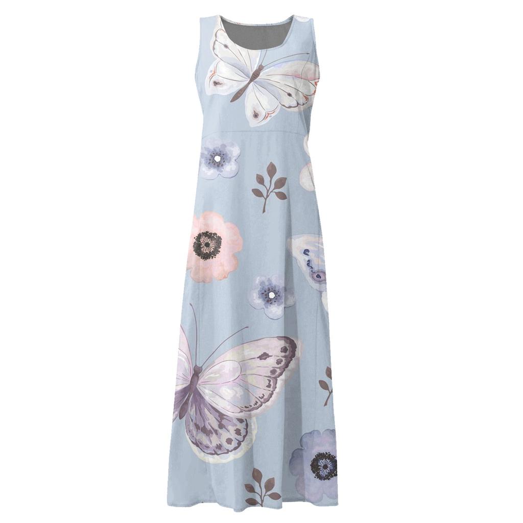 Women's Casual Comfortable Floral Print Sleeveless Cotton Pocket Dress