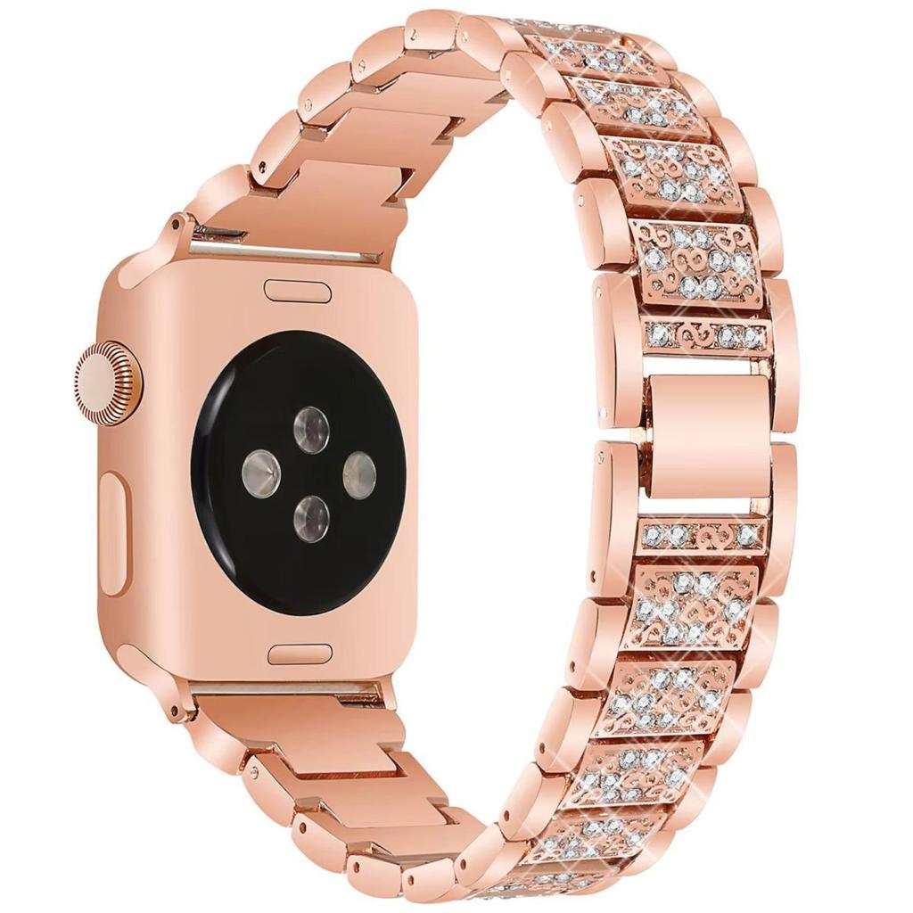 Compatible with Apple Watch 9/8/7: Luxury Women's Three-Bead Full Diamond Metal Strap
