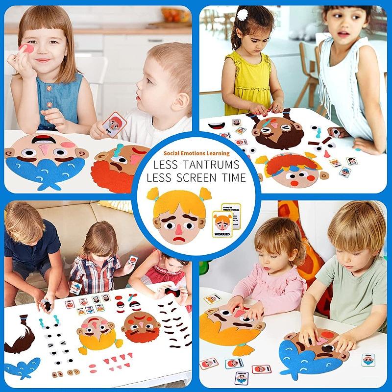 Felt Children Facial Expression Stickers Toy Stickers Facial Expression Changing Teaching Aids DIY Felt Expression Bags