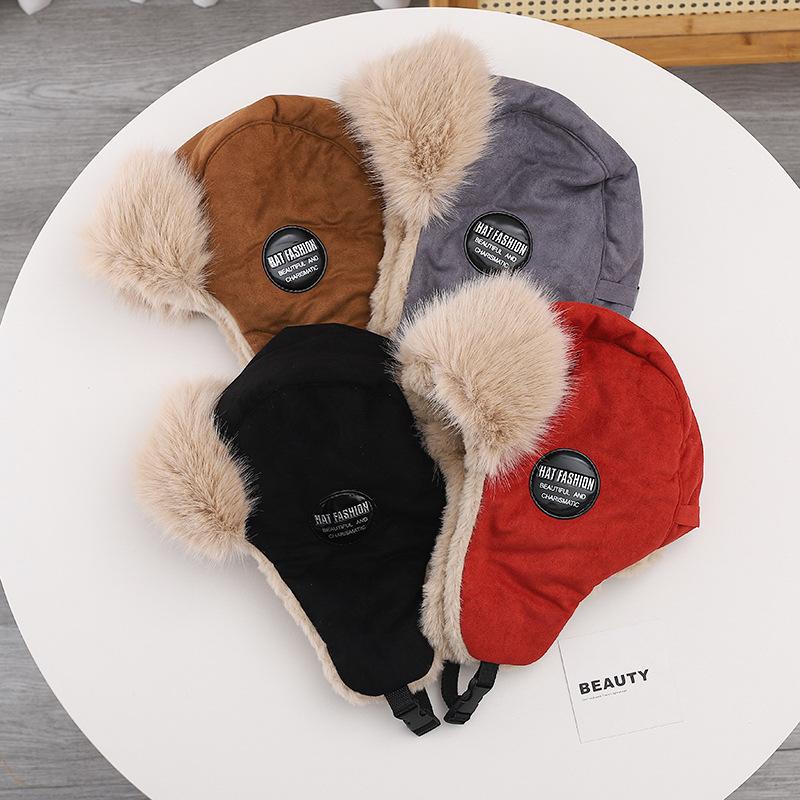 New Winter Plush Korean Knitted Hat for Women with Versatile Warm Ear Protection Thickened Fashionable Airplane Hat Men's Pull-out Hat