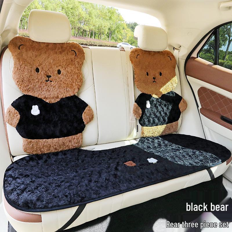Winter Plush Car Seat Cushion - Cartoon Bear & Rabbit Design