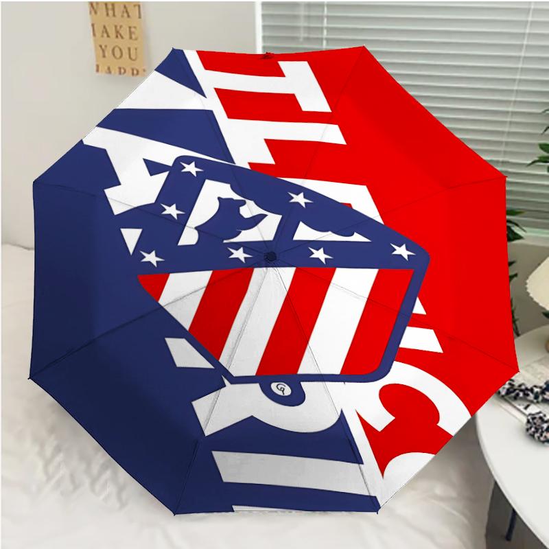 Atlético Madrid logo Print Automatic Umbrella, 8 Rib Iron Frame, Plastic Handle, Suitable for Outdoor Travel &Daily , Ideal Gift