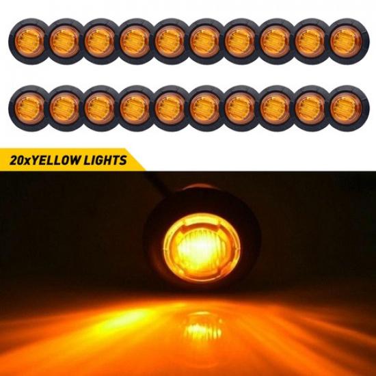 

20x LED Round Amber Marker Side Trailer Clearance Truck Light Car Set 12V 3/4