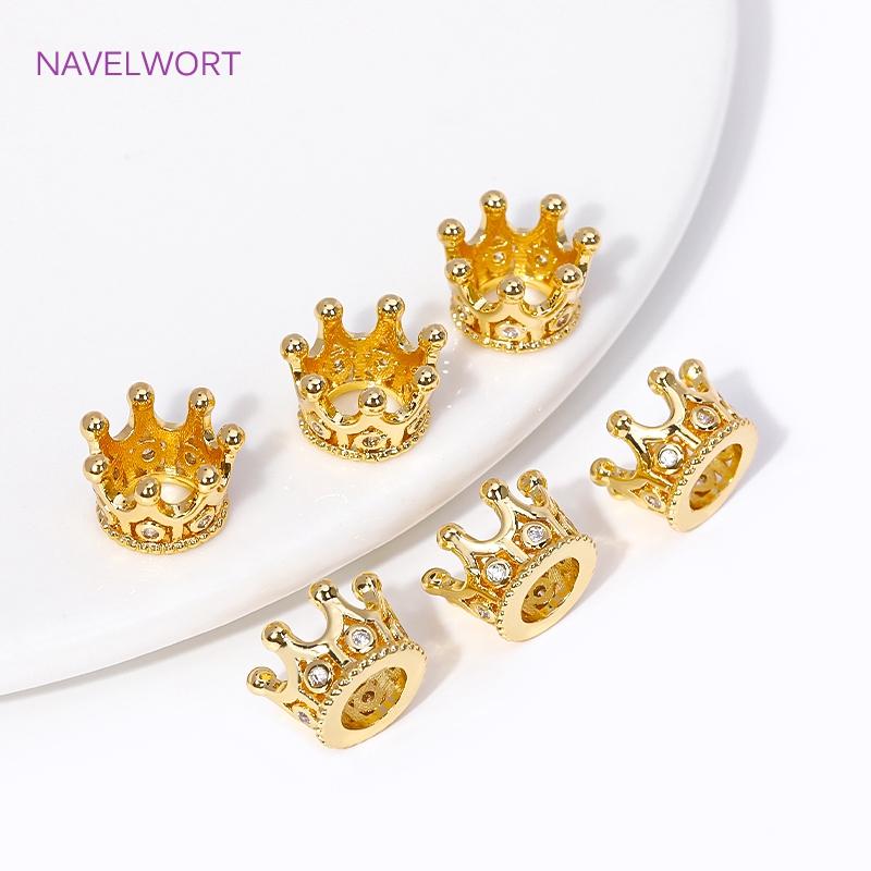 18K Gold Plated Brass With Zircon Crown Shape Spacer Beads Separators For Jewelry Making DIY Bracelet Beading Accessories