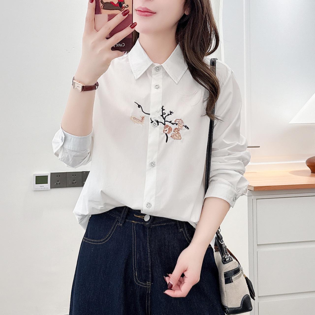2026 Spring/Autumn Elegant Slimming Embroidered Long-Sleeve Versatile Women s Cardigan Shirt 2XL белый