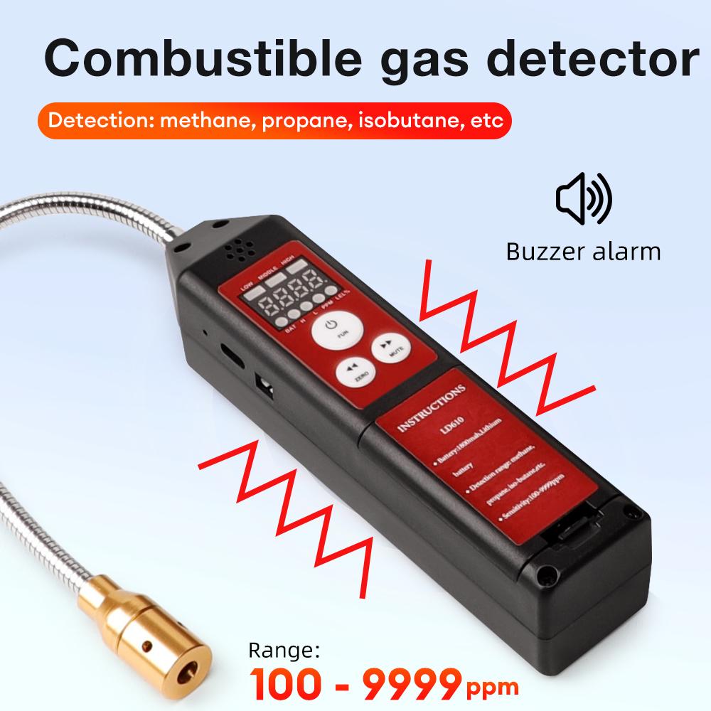 LD610 Combustible Gas Leak Detector Sound Alarm Combustible Methane C4H10 H2 Gas Leak Tester 100-9999ppm Gas Tester with Probe