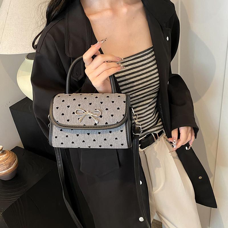 Fashionable Womens Crossbody Small Square Bag With Unique Bow Accent And Heart Prints