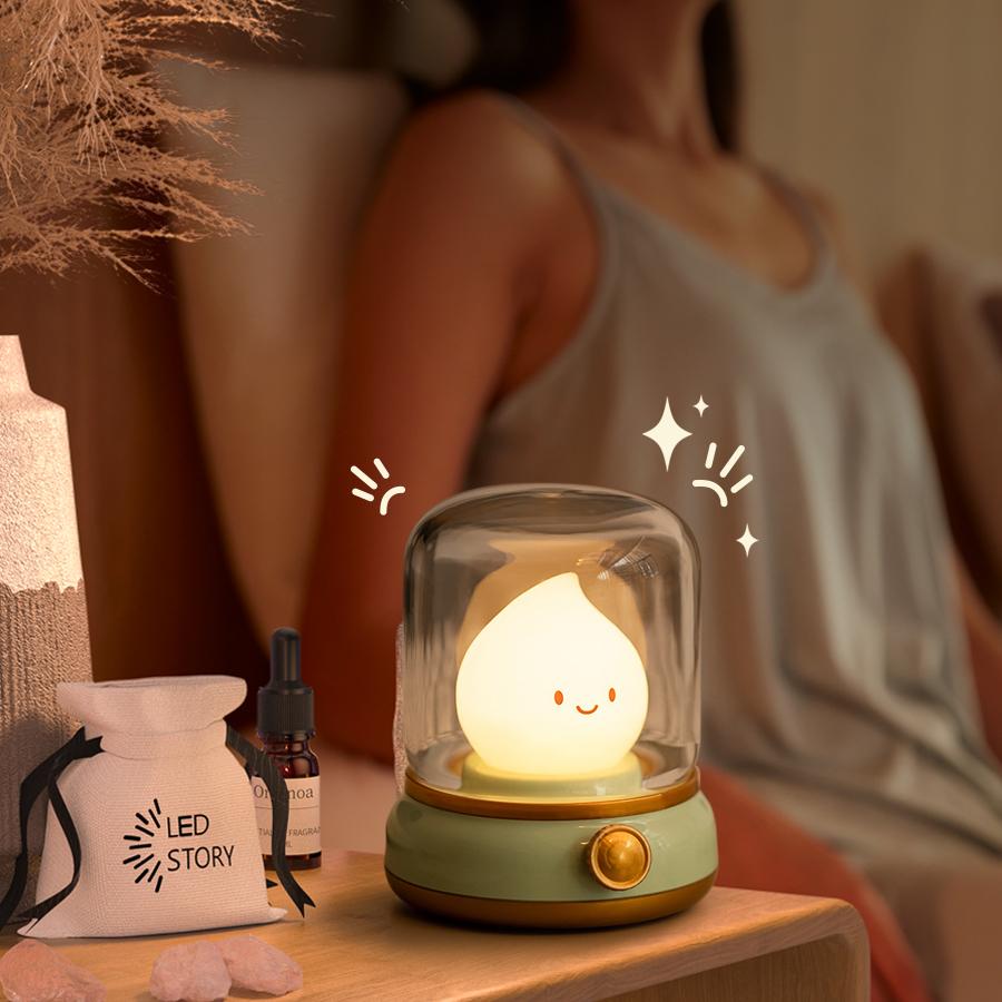 LED Kerosene Night Light Cute Flameless Candle Light with Two Modes USB Rechargeable Dimmable Camping Light For Bedroom Decor
