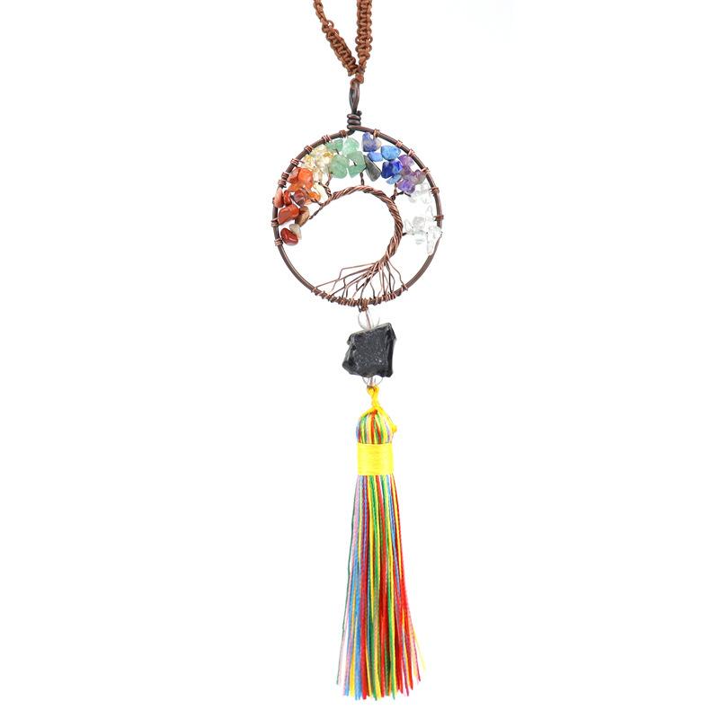 Woven Natural Gravel Crystal Rough Stone Life Tree Fringed Pendant Car Rearview Mirror Pendant Bag Decoration G16