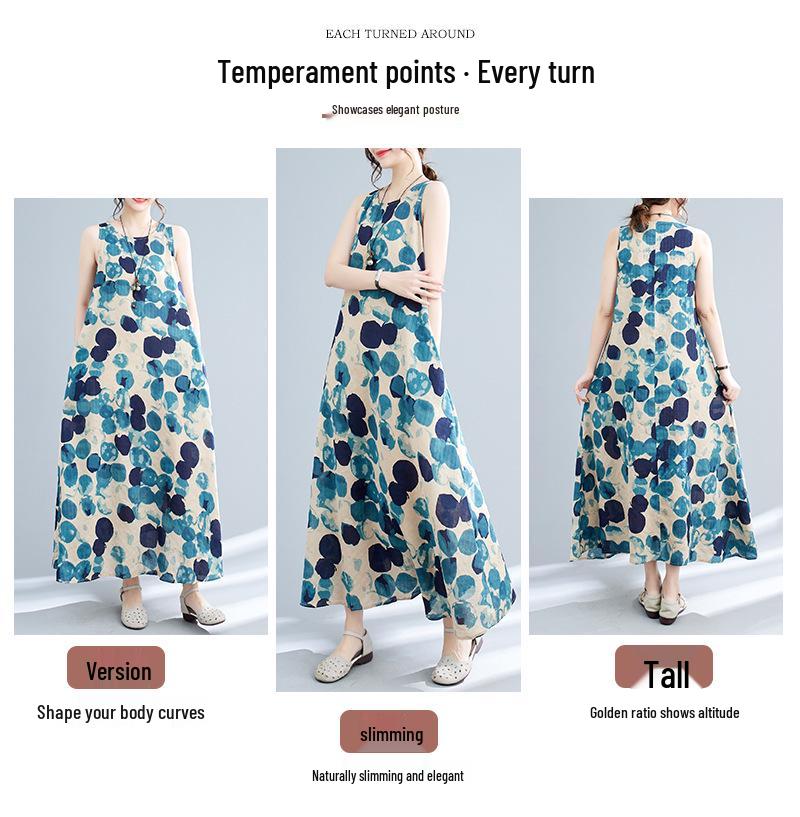 Women's Literary Loose Sleeveless Midi Dress - Summer 2025 Print