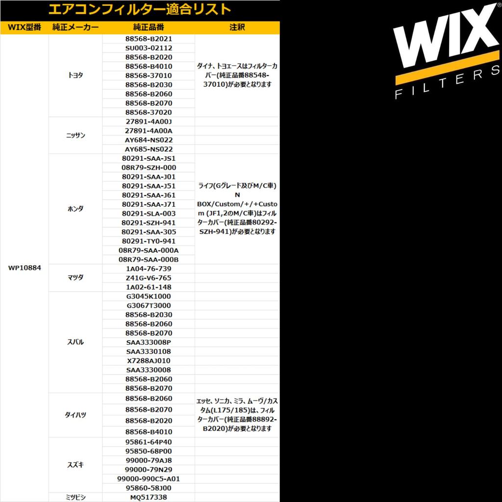 WIX Filters [Air Conditioner Filters] WIX CABIN AIR FILTERS Representative Compatible Models: Swift/Swift/Sport/Solio/Solio Bandit/Delica