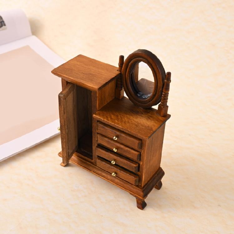 Dollhouses Furniture 1/16 Wood Dressing Table with Working Drawers and Cabinet for Craft Model Project Scene Decoration