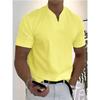 Men V‑Neck Short Sleeve T‑Shirt Elastic Slim Fit Henley Tee Solid Color Breathable Casual Tops For Fitness Sports Daily Summer Street Wear