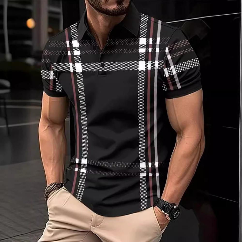 Men's Polo Shirt Short Sleeved Button Casual T-shirt