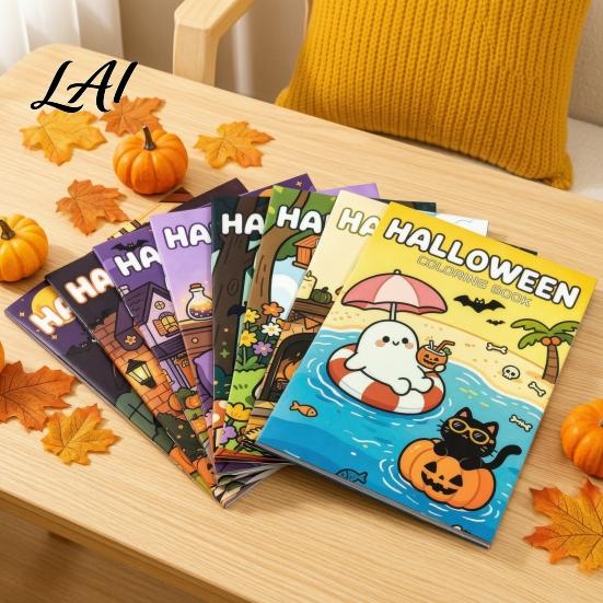 Children Festival Drawing Exercises 8PCS Halloween Cartoon Coloring Book Cute Ghost And Pumpkin Illustrations Thick Art Supplies for Party