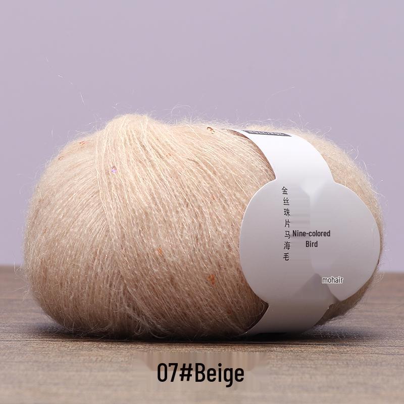 Handmade Bird Gold Sequin Mohair Silk Bead Yarn for Crochet and Weaving