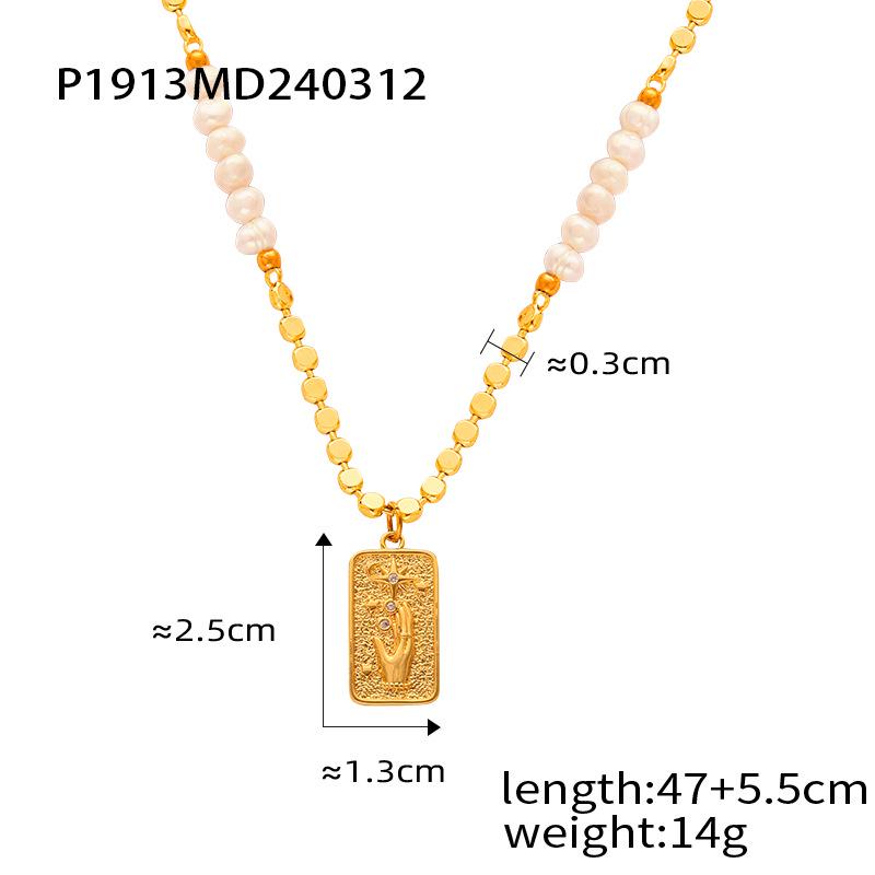 Japanese Korean Tiger Eye Pearl Pendant Titanium Necklace