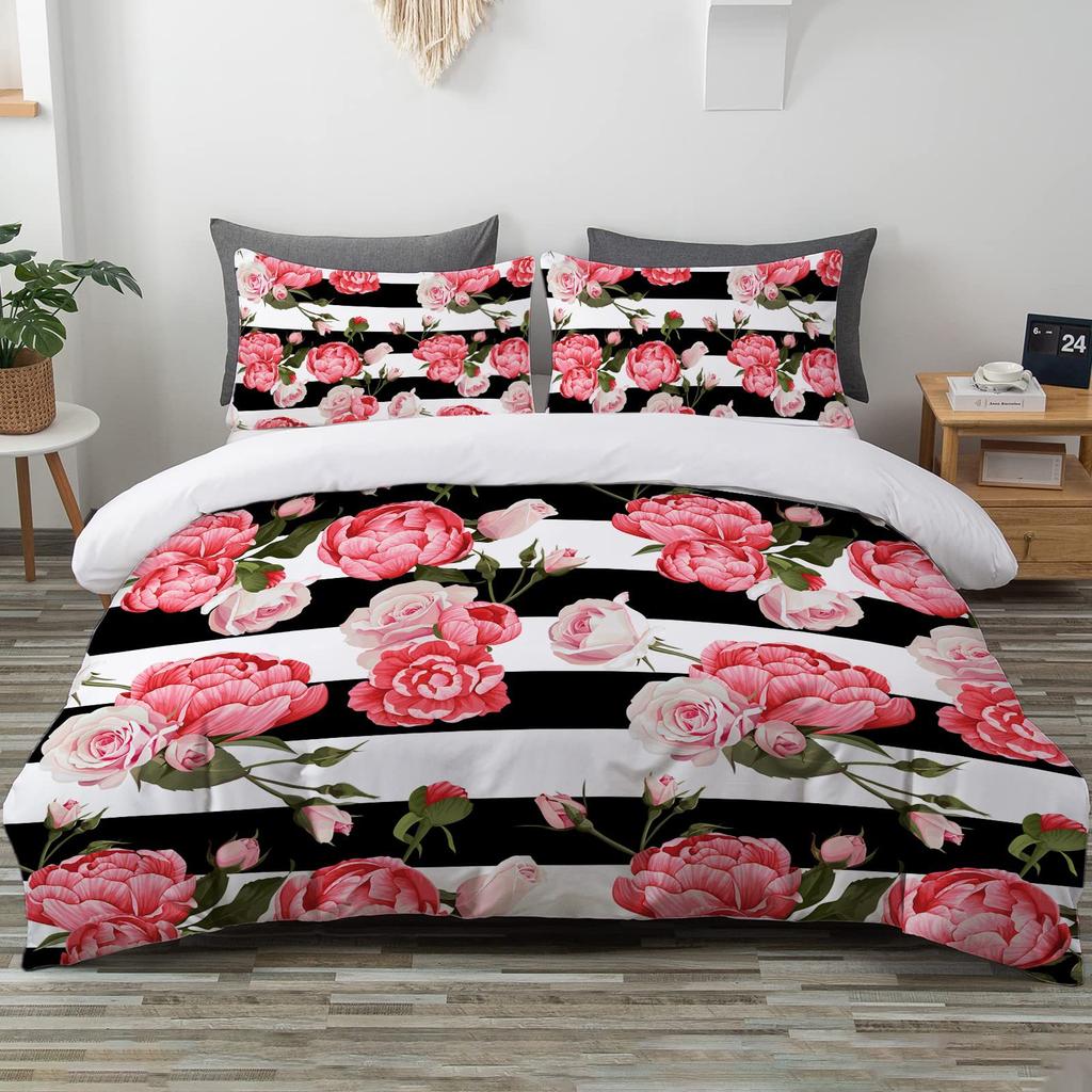 Modern Fashion Flower Bedding Three-Piece Quilt Cover