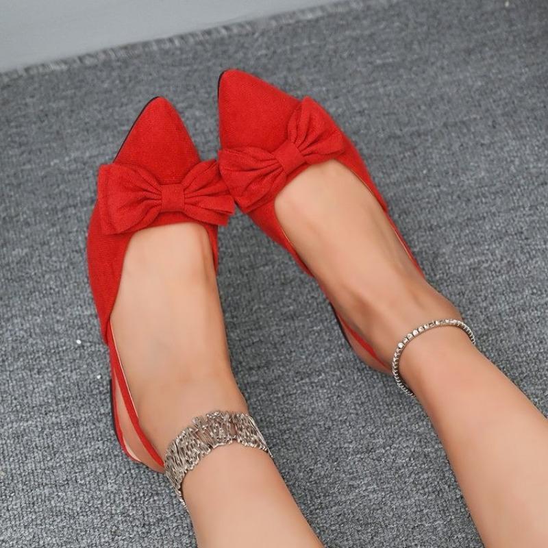 Fashion French Low Heel Baotou Sandals 2025 New Spring and Summer Bow Flat Gentle Evening Wind Pointed Head After the Empty Single Shoes