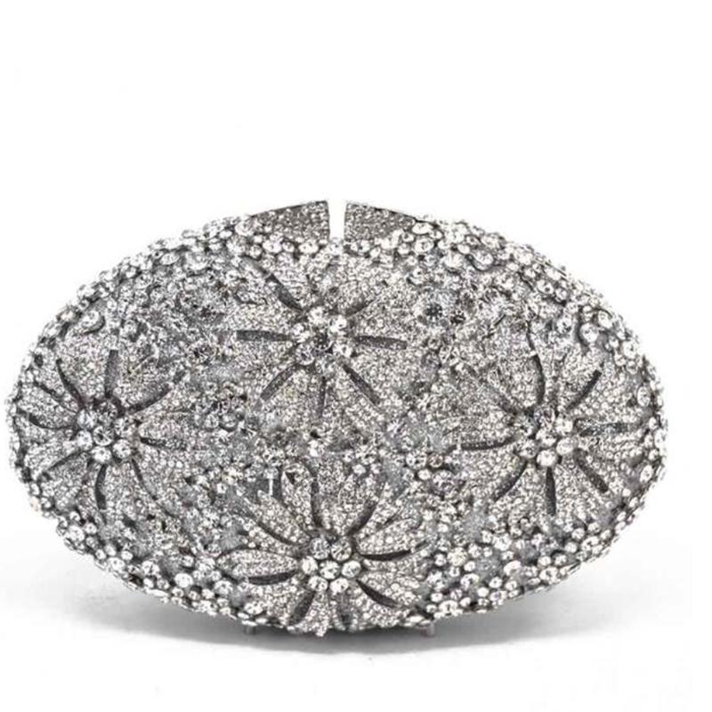 

Gold Diamond Flower Evening Clutch Purse Oval Shape Rhinestone Crystal Wedding Bridal Clutches Luxury Phone Handbags 19cmX13.5cmX8cm