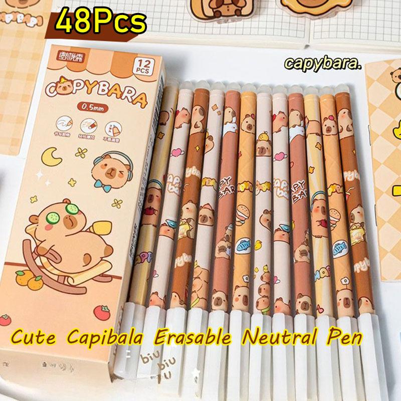 

12Pcs Cartoon Capybara Neutral Pen Writing Smooth Quick-Drying Erasable Pens Student Stationery Office Supplies 12Pcs