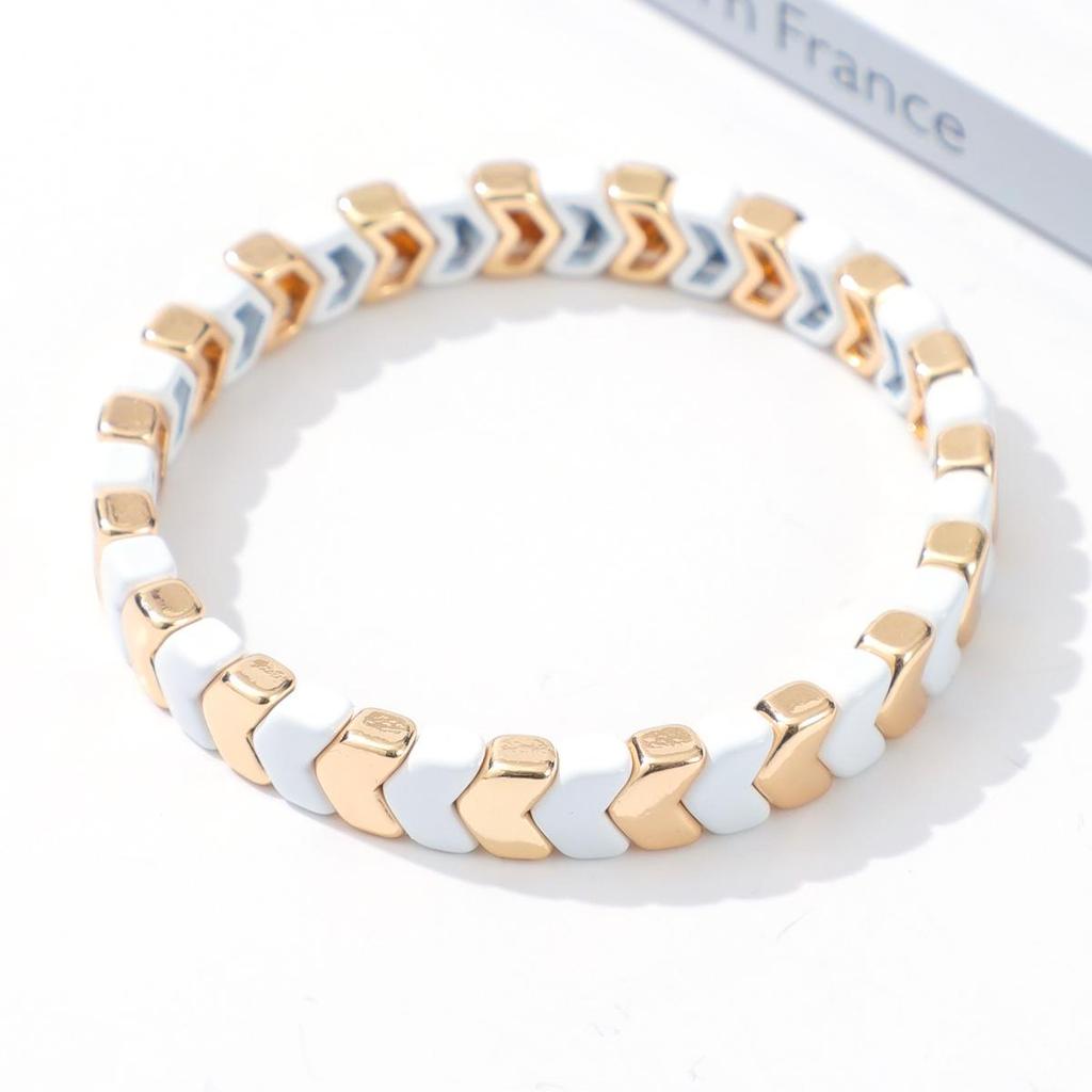 Trendy Gradient Rainbow Enamel Bracelet with Geometric Arrow Design for Women